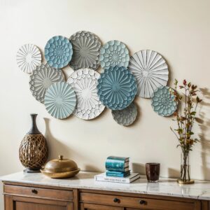 Large Multi-Color Metal Wall Art Floral Layered Plates,48''