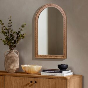 Arched Wall Mirror, Farmhouse Wooden Decorative Mirrors for Wall, 39''