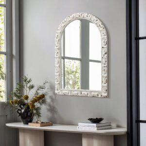 Distressed White Arch Rectangle 36-Inch Tall Wall Mirror, Accent and Vanity