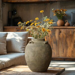 Rustic Brown Cauldron Terracotta vase, 15.4" H