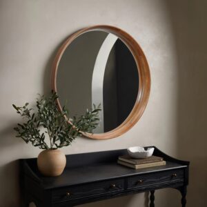 Jean wood frame round wall mirror, 31.5"D