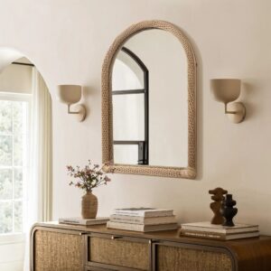 Bamboo Frame Arch Rectangle Accent Wall and Vanity Wall Mirror