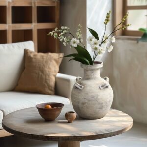 Rustic Off-White with Gray Terracotta Urn Vase,12.4'