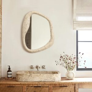 Travertine-Style Frame Freeform Oval Wall Mirror