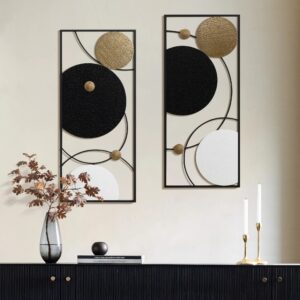 Black, white, and gold modern abstract wall décor set, 2-piece