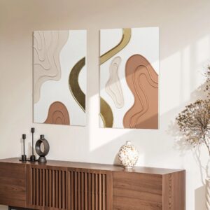 Brown and White Rectangle 18.9" W x 31.5" H Abstract Metal Wall Decor, Set of 2