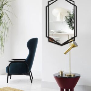 Black hexagon metal frame wall mirror