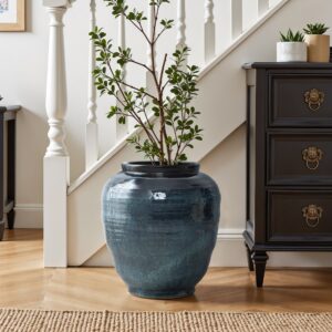 Blue Ripples Round Ceramic Vase, 17.3"H