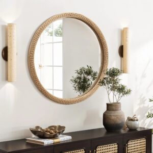 Bamboo Frame Round Accent and Vanity Wall Mirror