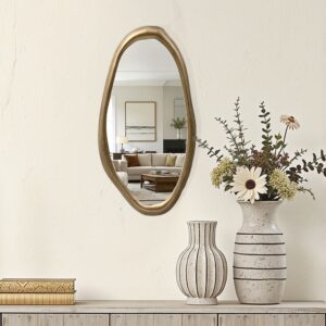 Aged Gold accent metal frame oval wall mirror
