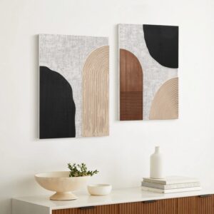 Abstract Rectangular Wood Wall Art,25.5''Earth Tone-Set of 2