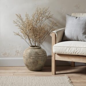 Rustic Gray and White Round Terracotta Vase,13.4''