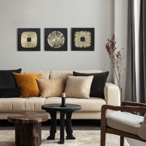 Modern Black Gold Abstract Metal Wall Art Decor - Set of 3